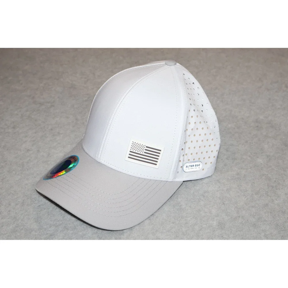 Alter Ego Running Hat Mens White Silver Flag Trotter Splash Snapback Cap NEW
